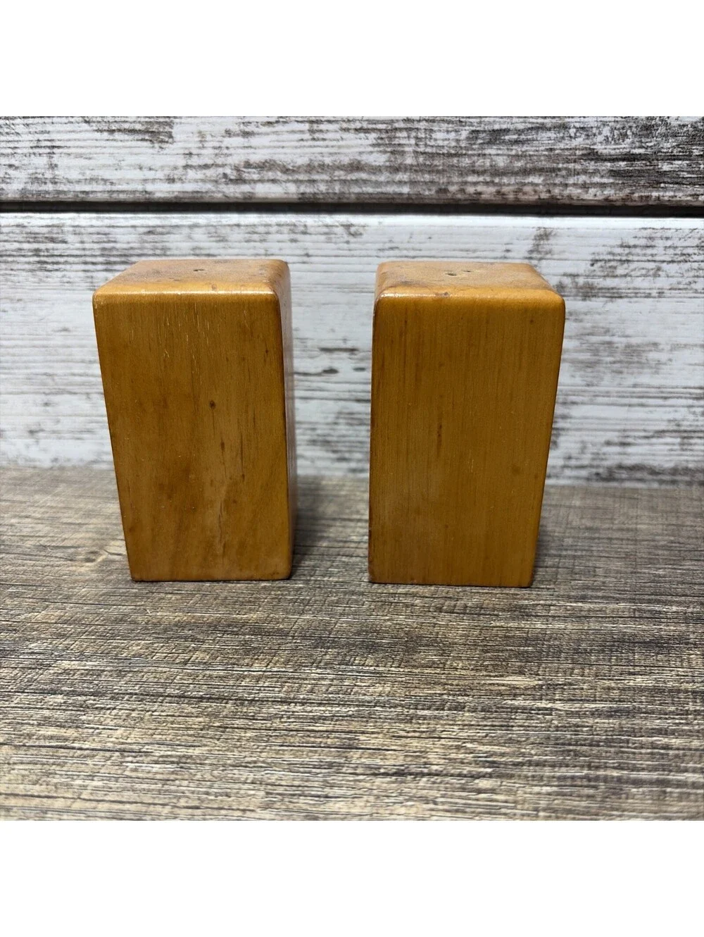 Vintage Wooden Square Rooster Salt and Pepper Shakers